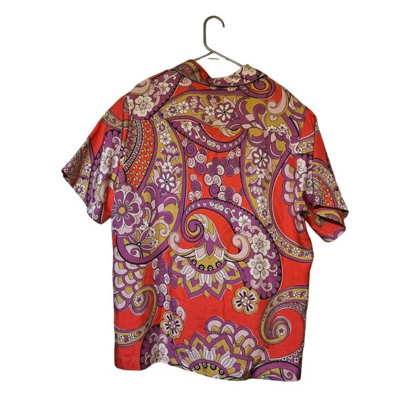 Entro 60s Inspired Groovy Floral Paisley Red Button-Up Short-Sleeve Shirt Sz L - Picture 6 of 12